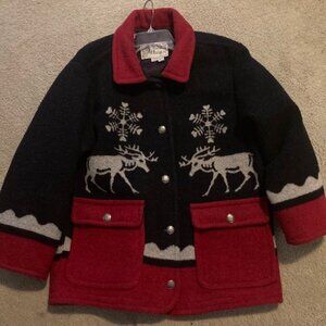 J. Gallery Vintage Wool Blend Jacket Reindeer Snowflakes Oversized